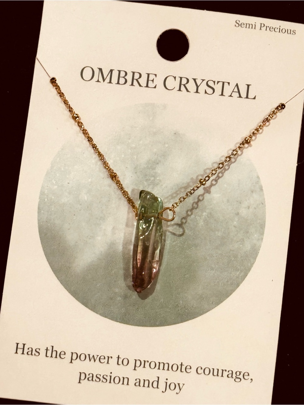 Semi-Precious Ombré Healing Crystal Pendant Gold Tone Necklace NWT